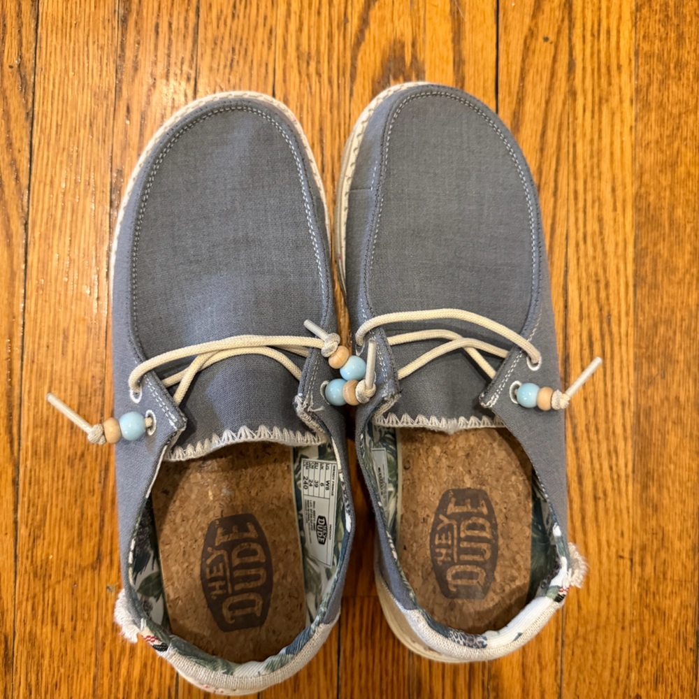 Hey Dude Slip-On Loafers in Slate Blue with Beige Laces